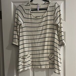Striped 3/4 Sleeve Top with Pockets